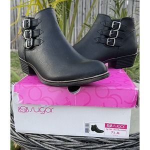 NEW With Box!! Sugar Sgt-Tikki Black Burnished Ankle Boots, Size 7.5